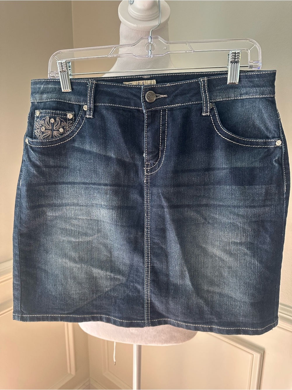 Y2K Style Earl Jeans Dark Indigo Embroidered Skirt
